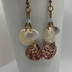 Seashell and Seed Bead earrings Handmade gold tones with blue